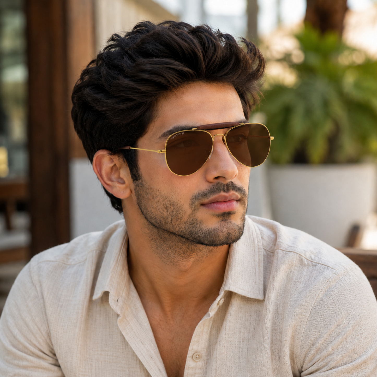 Sunglasses For Men With Brown Glass & Golden Frame 3422 Aviator Bridge Sunglass By Sunglasses Deal