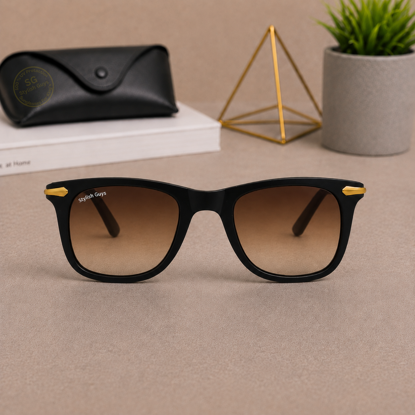 Sunglasses For Men With Brown Shade Glass & Golden Frame 2148 Square Sunglass By Sunglasses Deal