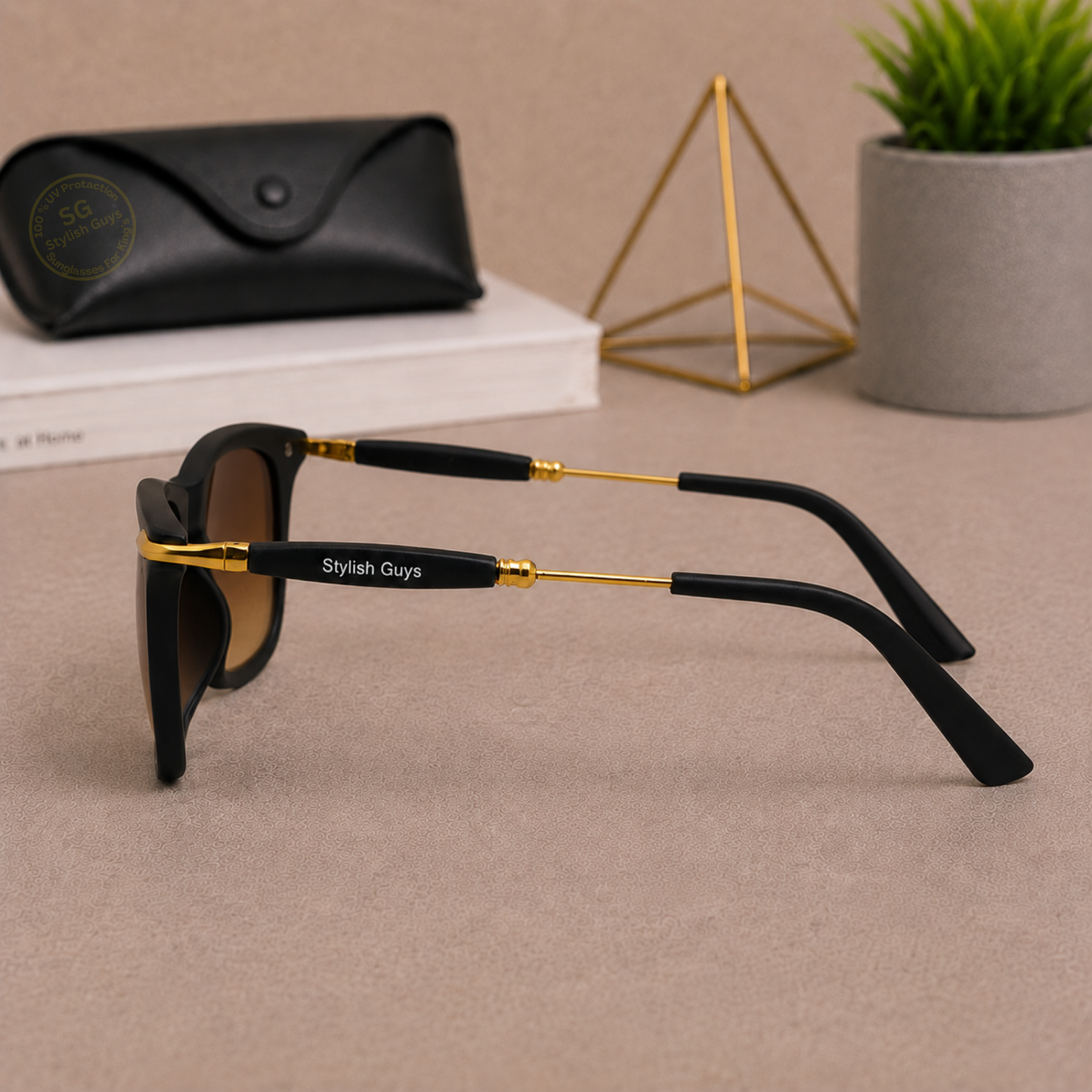 Sunglasses For Men With Brown Shade Glass & Golden Frame 2148 Square Sunglass By Sunglasses Deal