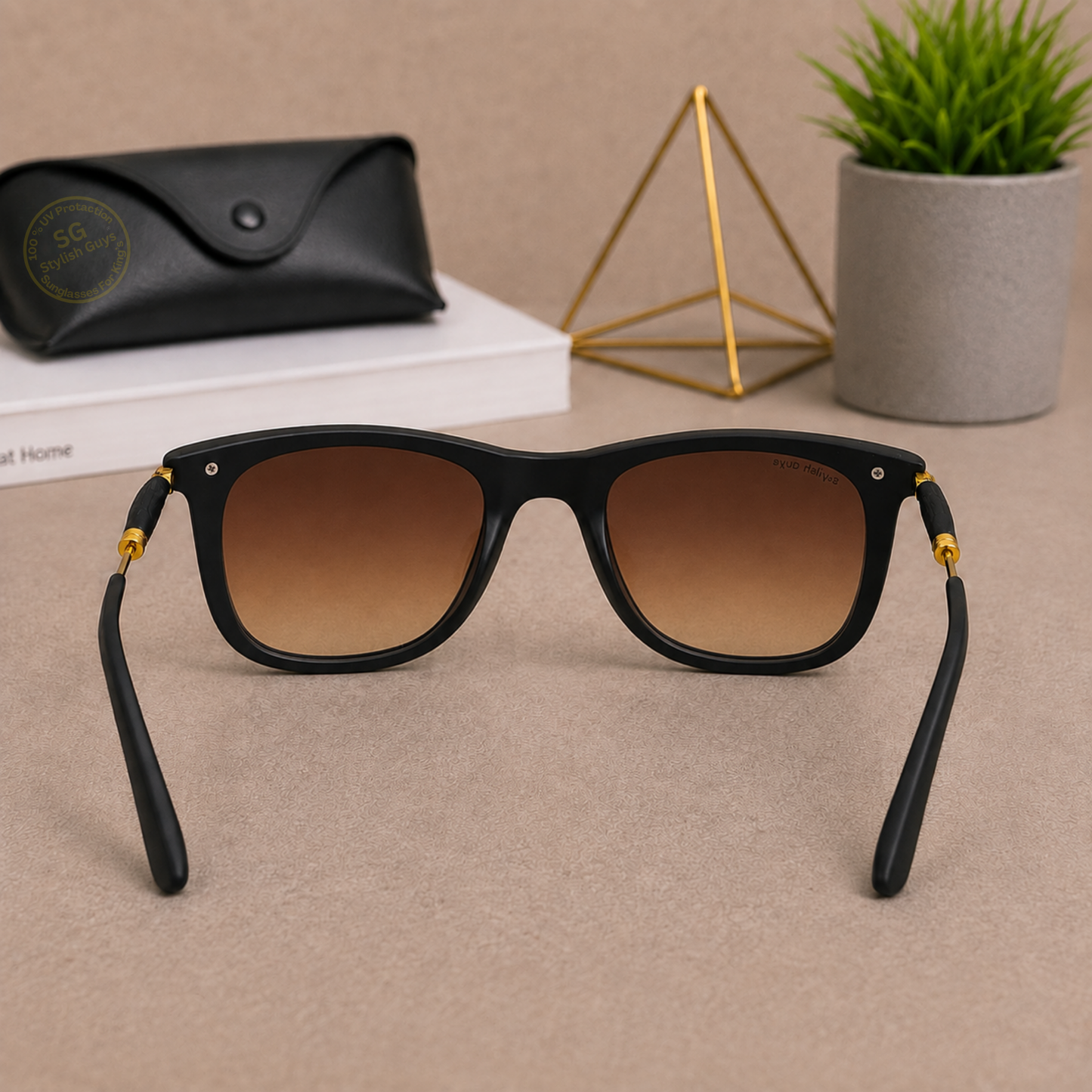 Sunglasses For Men With Brown Shade Glass & Golden Frame 2148 Square Sunglass By Sunglasses Deal