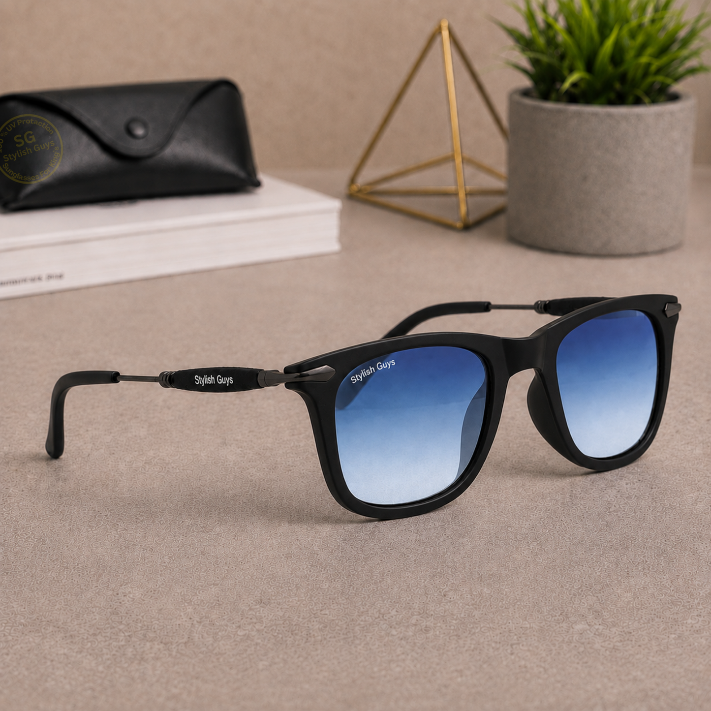 Sunglasses For Men With Blue Shade Glass & Black Frame 2148 Square Sunglass By Sunglasses Deal
