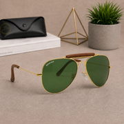 Sunglasses For Men With Green Glass & Golden Frame 3422 Aviator Bridge Sunglass By Sunglasses Deal