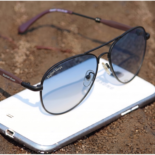 Sunglasses For Men With Blue Shade Glass & Black Frame 3517 Aviator Oval Sunglass By Sunglasses Deal