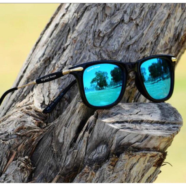 Top Trendy Hot New Stylish Attractive Square Ocean Blue Mercury & Golden 2148 Evergreen UV Protected Sunglasses For King's Men & Women ( SG-2148 )