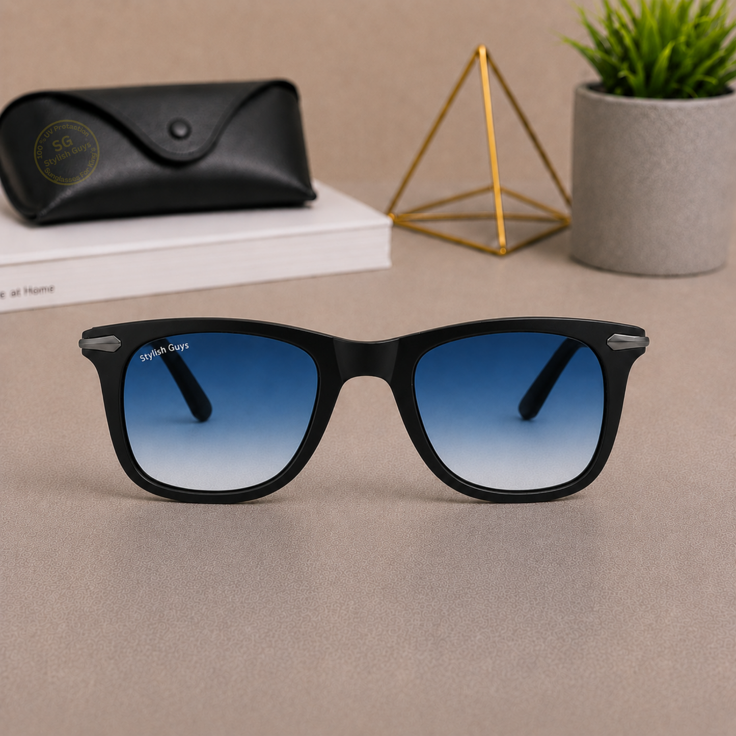 Sunglasses For Men With Blue Shade Glass & Black Frame 2148 Square Sunglass By Sunglasses Deal
