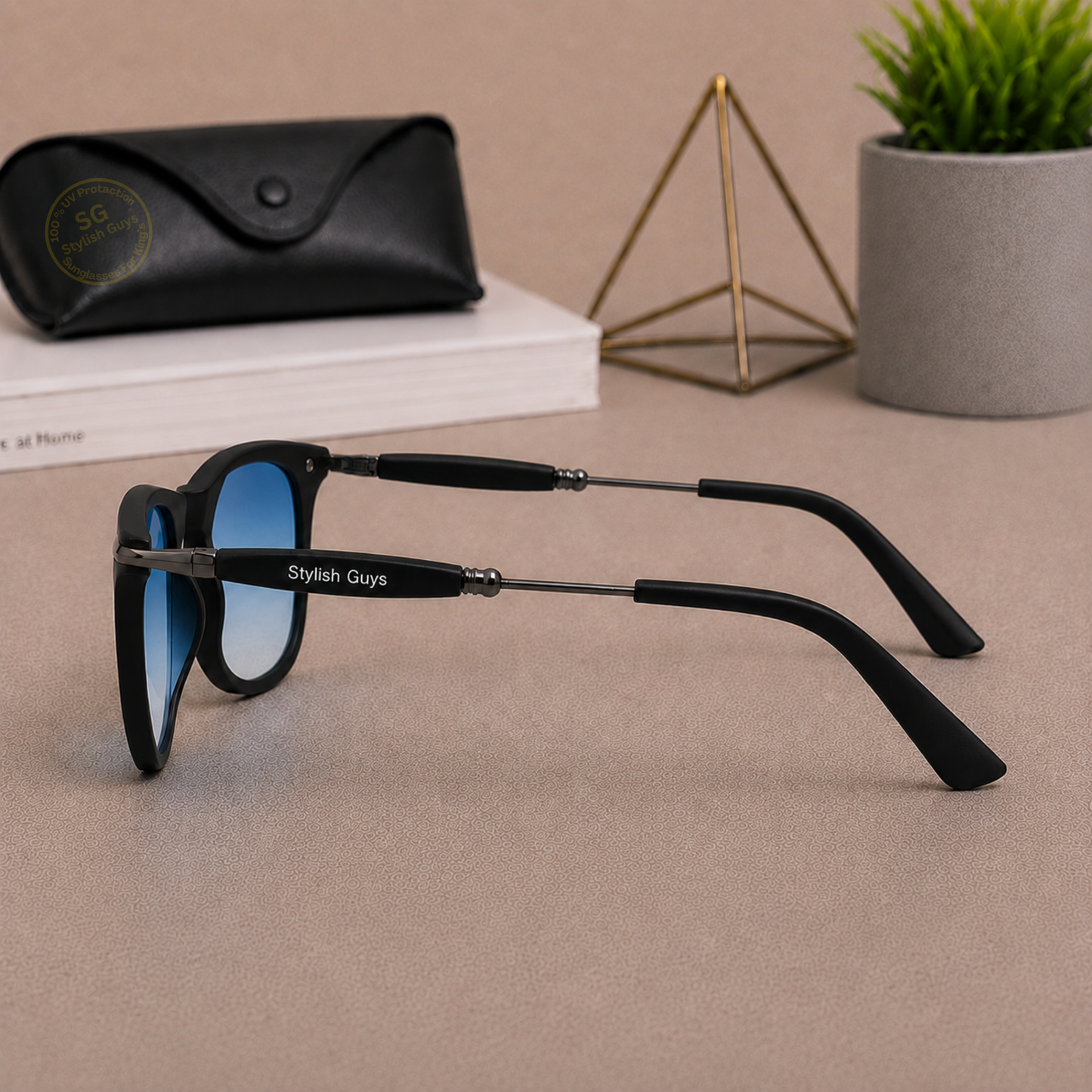 Sunglasses For Men With Blue Shade Glass & Black Frame 2148 Square Sunglass By Sunglasses Deal