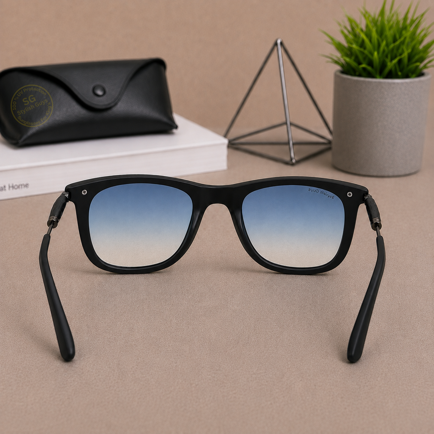 Sunglasses For Men With Blue Shade Glass & Black Frame 2148 Square Sunglass By Sunglasses Deal
