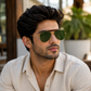 Sunglasses For Men With Green Glass & Golden Frame 3422 Aviator Bridge Sunglass By Sunglasses Deal