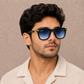 Sunglasses For Men With Blue Shade Glass & Golden Frame 2148 Square Sunglass By Sunglasses Deal