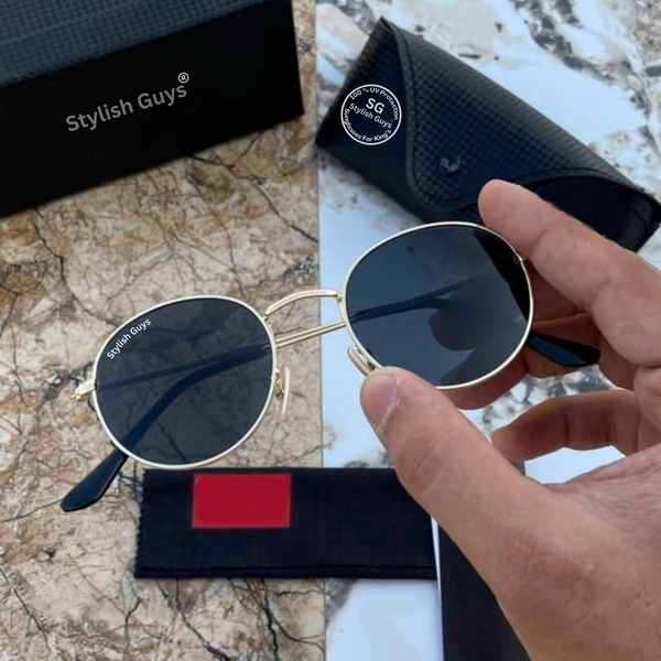 Top Trendy Hot New Stylish Attractive Round Black & Gold 3447 Evergreen UV Protected Sunglasses For King's Men & Women ( SG- 3447 )