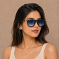 Sunglasses For Men With Blue Shade Glass & Golden Frame 2148 Square Sunglass By Sunglasses Deal