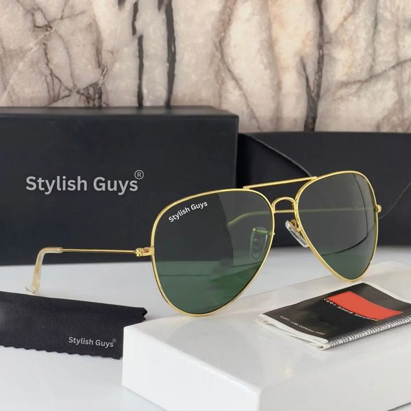 New Fancy Latest Flexible Nosed Trending Shaded B2 Green Mirror & Golden Frame Aviator With Metal Frame Hot Favourite Sunglass For Men, Women & Unisex. ( SG - 3026 )