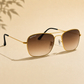 Sunglasses For Men With Brown Shade Glass & Golden Frame 3136 Square Sunglass By Sunglasses Deal