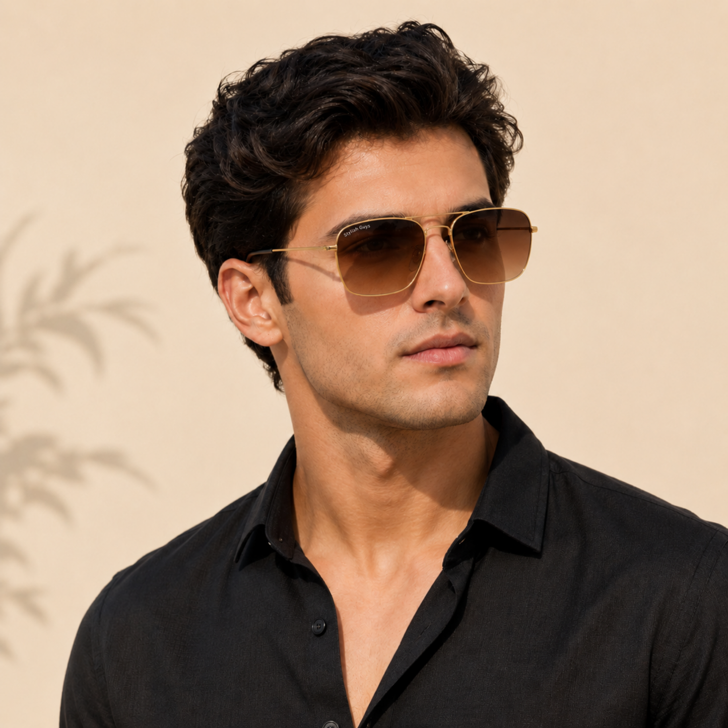 Sunglasses For Men With Brown Shade Glass & Golden Frame 3136 Square Sunglass By Sunglasses Deal