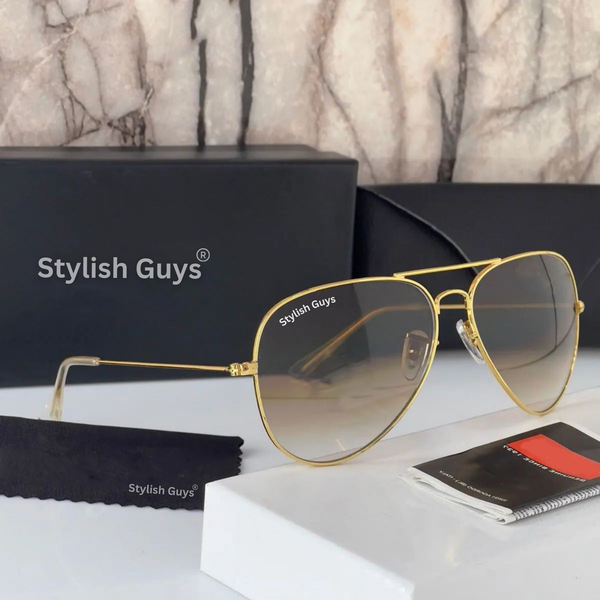 New Fancy Latest Flexible Nosed Trending Shaded Brown Shade Mirror & Golden Frame Aviator With Metal Frame Hot Favourite Sunglass For Men, Women & Unisex. ( SG - 3026 )