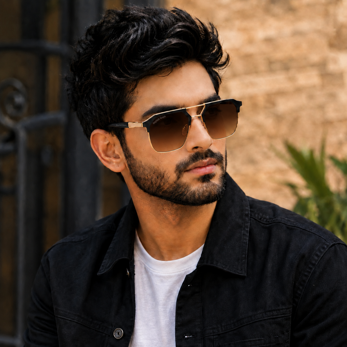 Sunglasses For Men With Brown Shade Glass & Golden Frame 04 Square Polarized Sunglass By Sunglasses Deal