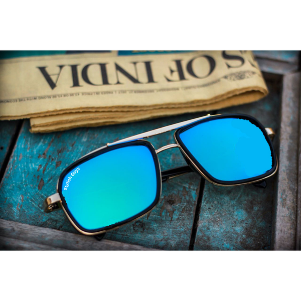 Top Trendy Hot New Stylish Attractive Aqua & Golden 4413 Evergreen UV Protected Sunglasses For King's Men & Women