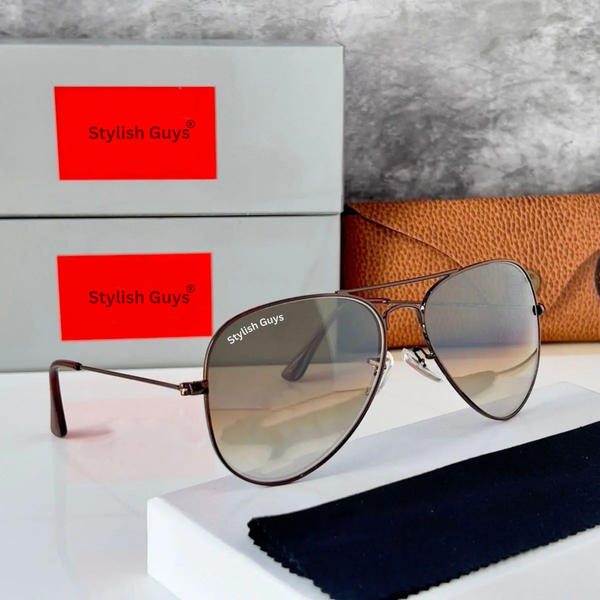 New Fancy Latest Flexible Nosed Trending Shaded Brown Shade Mirror & Golden Frame Aviator With Metal Frame Hot Favourite Sunglass For Men, Women & Unisex. ( SG - 3026 )