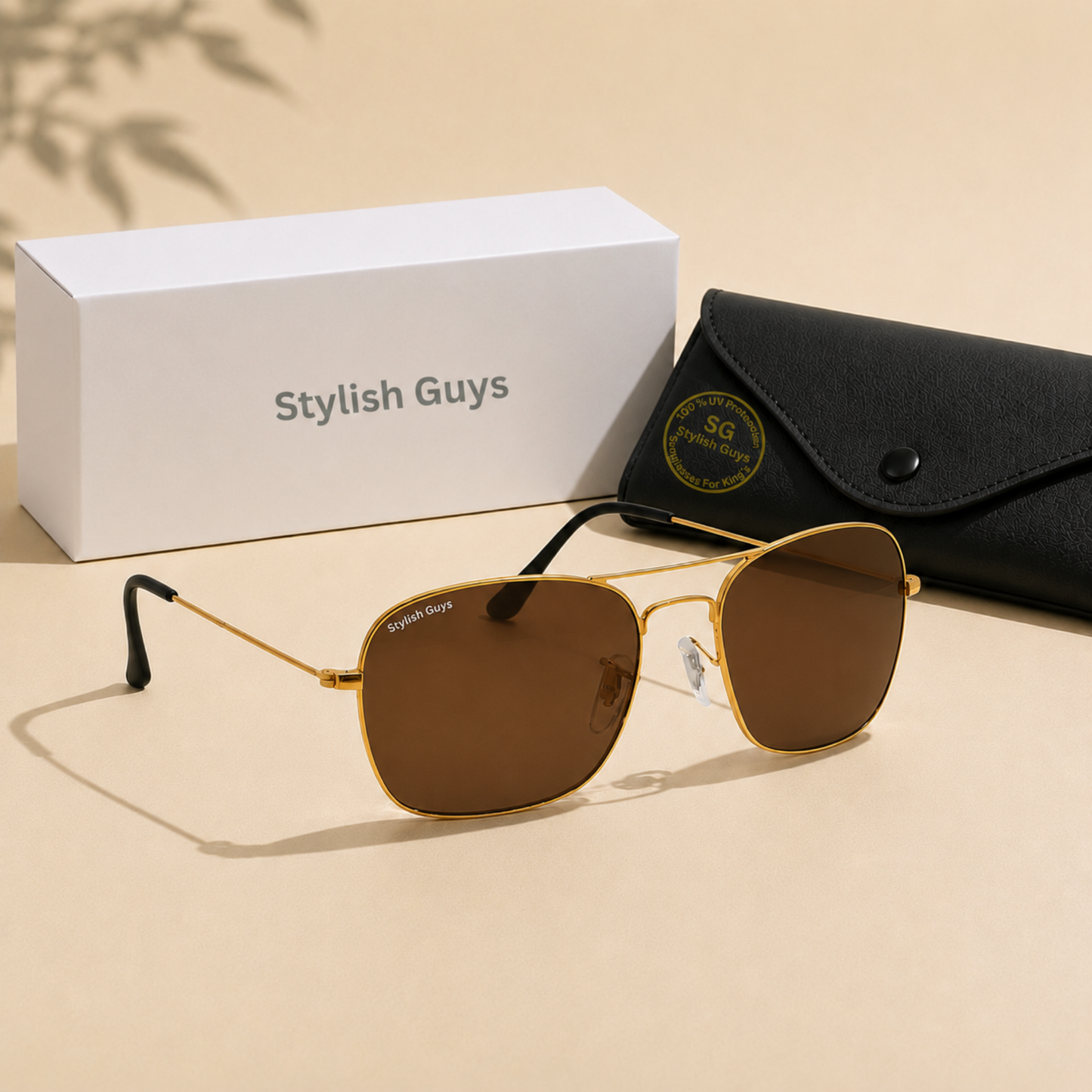 Sunglasses For Men With Brown Glass & Golden Frame 3136 Square Sunglass By Sunglasses Deal