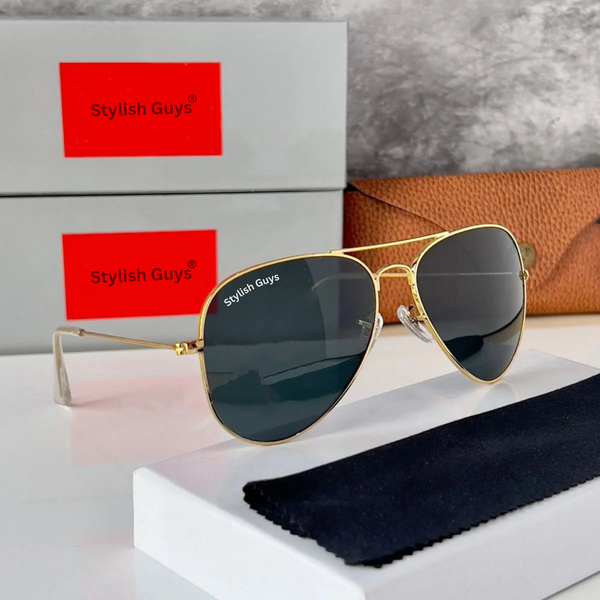 New Fancy Latest Flexible Nosed Trending Shaded B2 Black Mirror & Golden Frame Aviator With Metal Frame Hot Favourite Sunglass For Men, Women & Unisex. ( SG - 3026 )