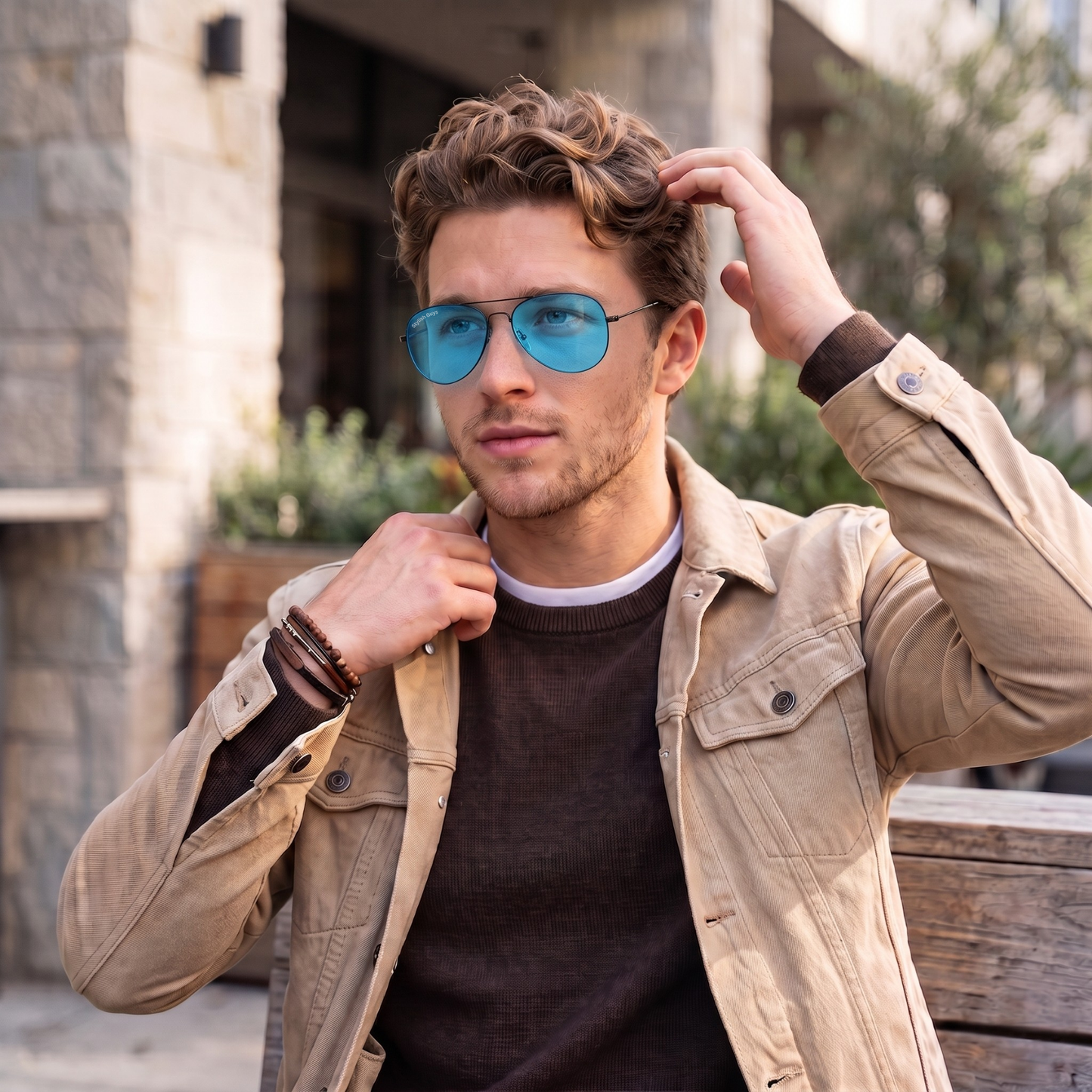 Sunglasses For Men With Blue Candy Glass & Black Frame 3026 Aviator Sunglass By Sunglasses Deal