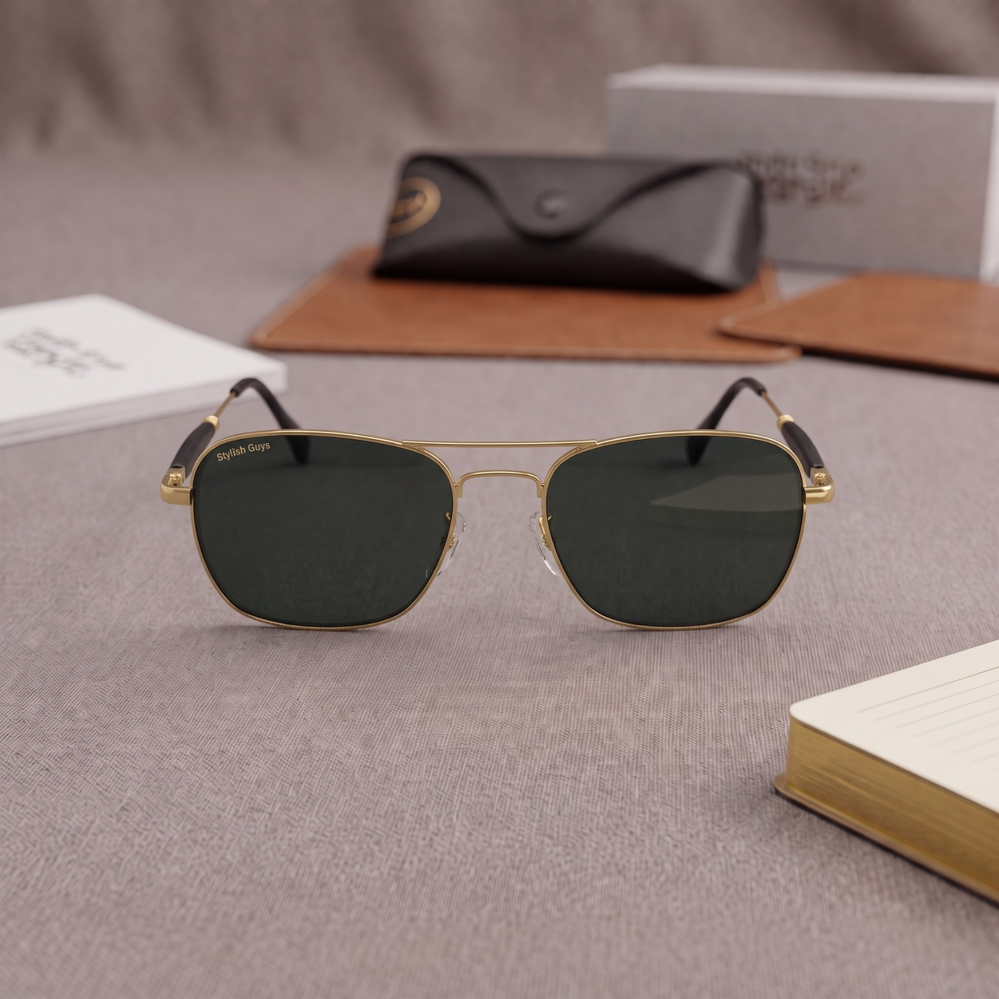 Sunglasses For Men With Black Glass & Golden Frame 1208 Square Sunglass By Sunglasses Deal