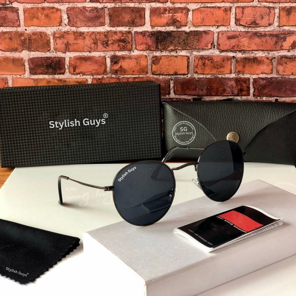 Top Trendy Hot New Stylish Attractive Round Black & Black 3447 Evergreen UV Protected Sunglasses For King's Men & Women ( SG- 3447 )