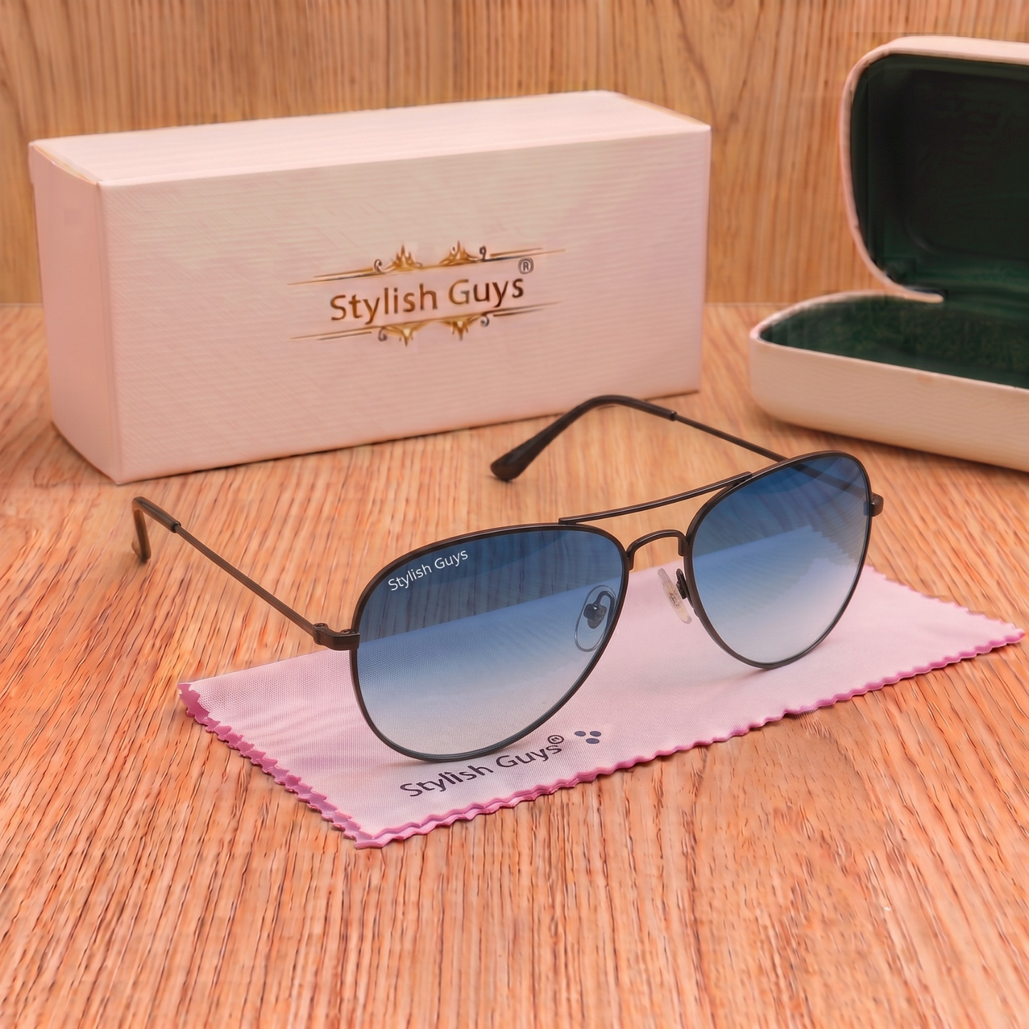 Sunglasses For Men With Blue Shade Glass & Black Frame 3026 Aviator Sunglass By Sunglasses Deal