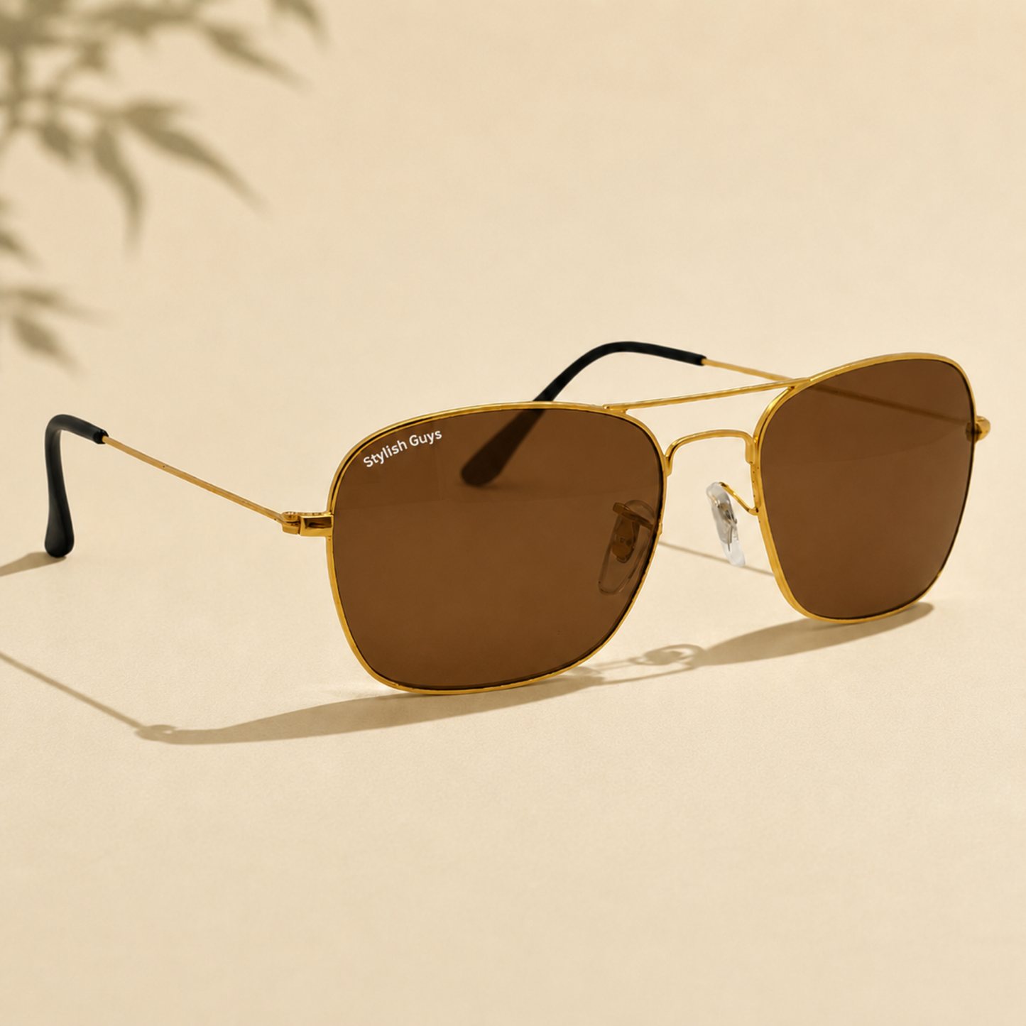 Sunglasses For Men With Brown Glass & Golden Frame 3136 Square Sunglass By Sunglasses Deal