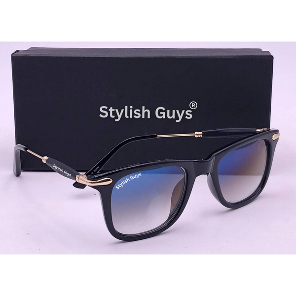 Top Trendy Hot New Stylish Attractive Square Blue Shade & Golden 2148 Evergreen UV Protected Sunglasses For King's Men & Women ( SG-2148 )