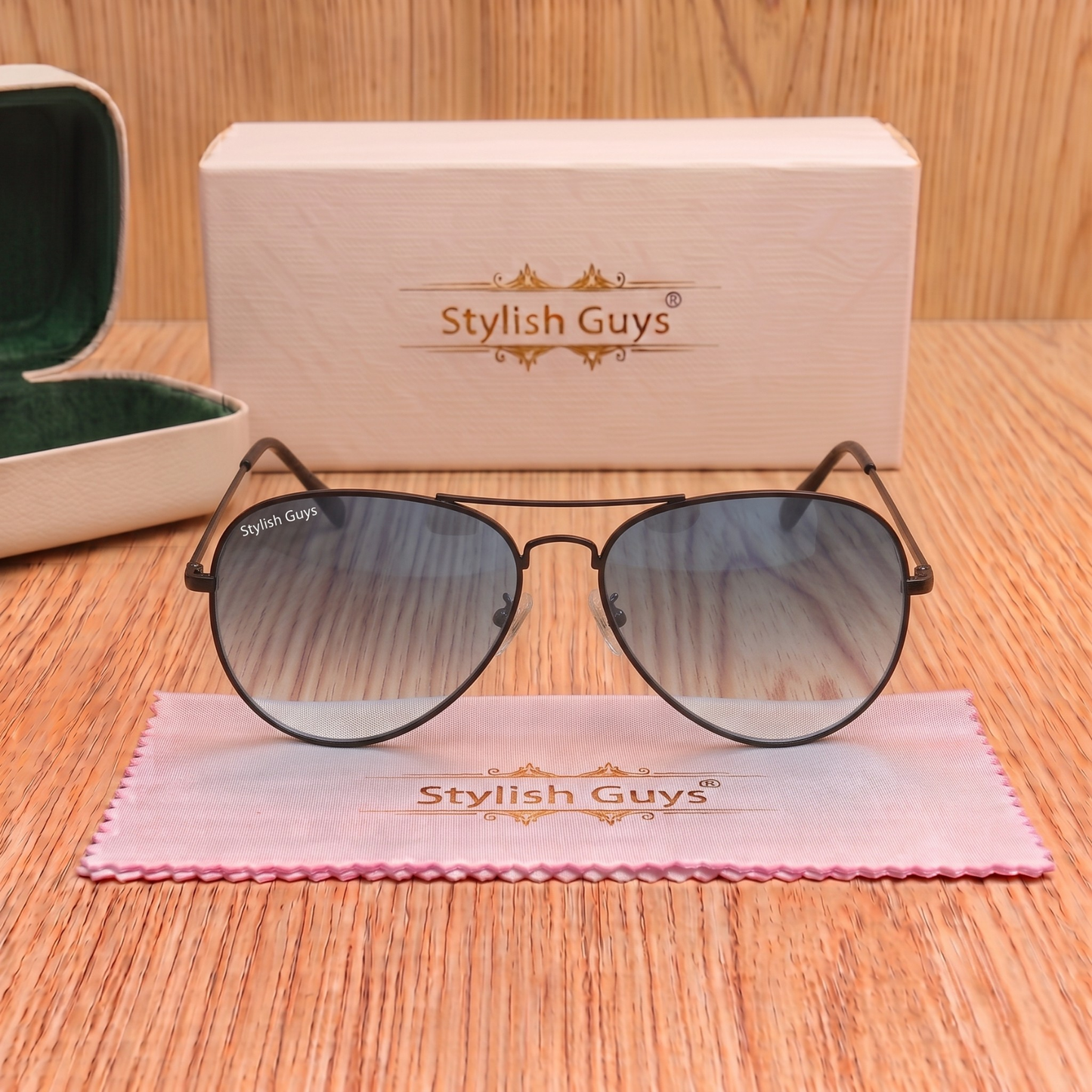 Sunglasses For Men With Blue Shade Glass & Black Frame 3026 Aviator Sunglass By Sunglasses Deal