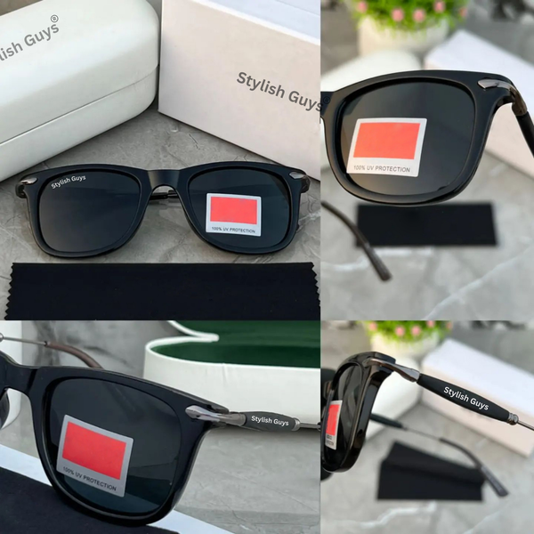 Top Trendy Hot New Stylish Attractive Square Black & Black 2148 Evergreen UV Protected Sunglasses For King's Men & Women ( SG-2148 )