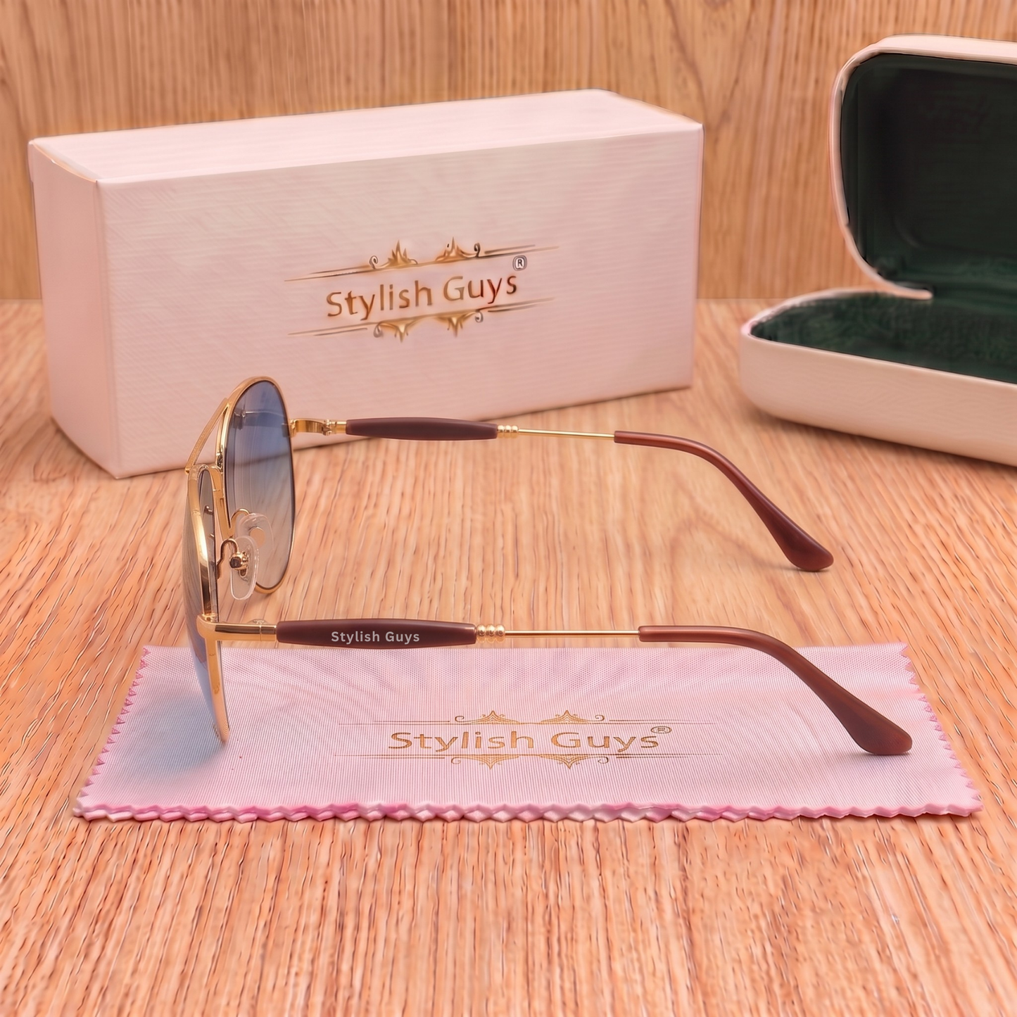 Sunglasses For Men With Blue Shade Glass & Golden Frame 3517 Aviator Oval Sunglass By Sunglasses Deal