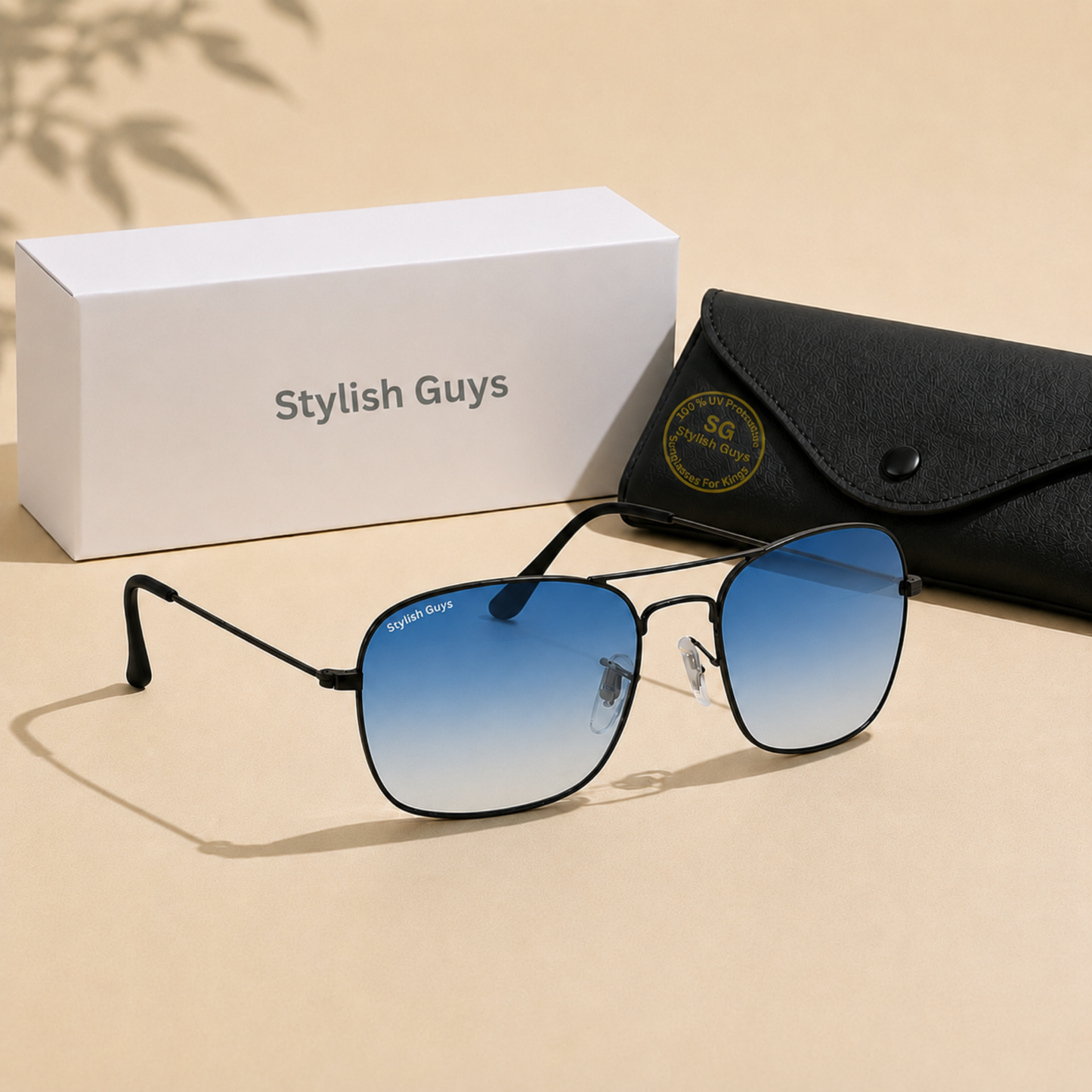 Sunglasses For Men With Blue Shade Glass & Black Frame 3136 Square Sunglass By Sunglasses Deal