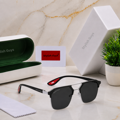 Sunglasses For Men With Black Glass & Silver Frame 04 Square Polarized Sunglass By Sunglasses Deal