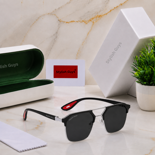 Sunglasses For Men With Black Glass & Silver Frame 04 Square Polarized Sunglass By Sunglasses Deal