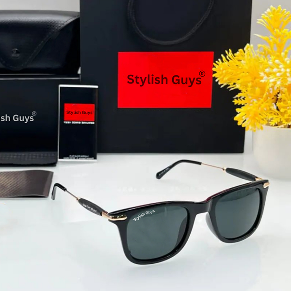 Top Trendy Hot New Stylish Attractive Square Black & Golden 2148 Evergreen UV Protected Sunglasses For King's Men & Women ( SG-2148 )