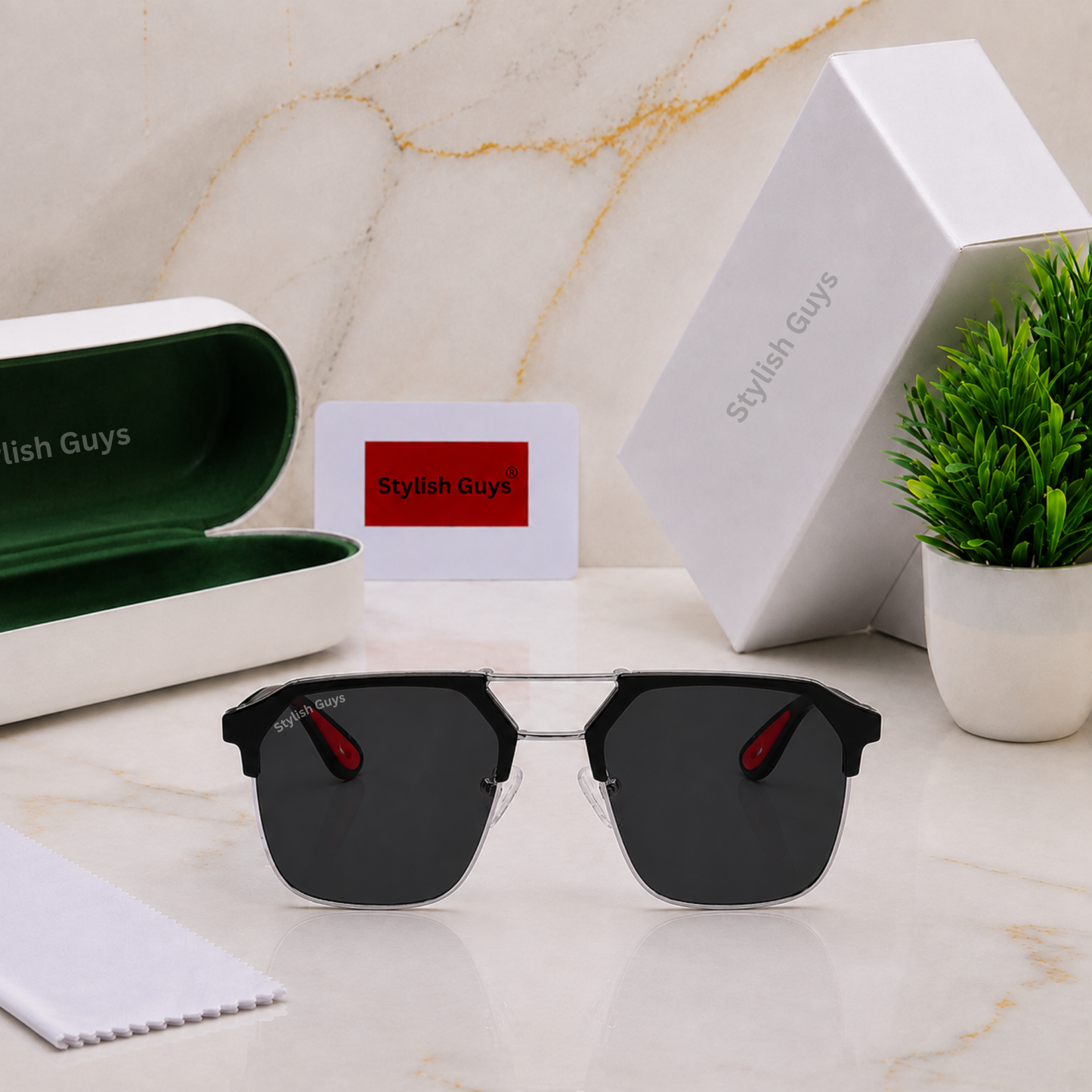 Sunglasses For Men With Black Glass & Silver Frame 04 Square Polarized Sunglass By Sunglasses Deal