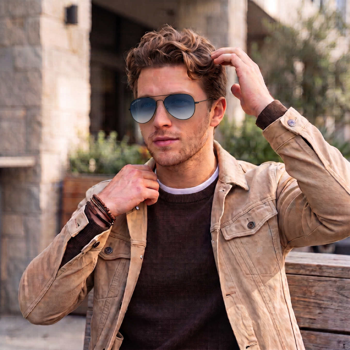 Sunglasses For Men With Blue Shade Glass & Black Frame 3026 Aviator Sunglass By Sunglasses Deal