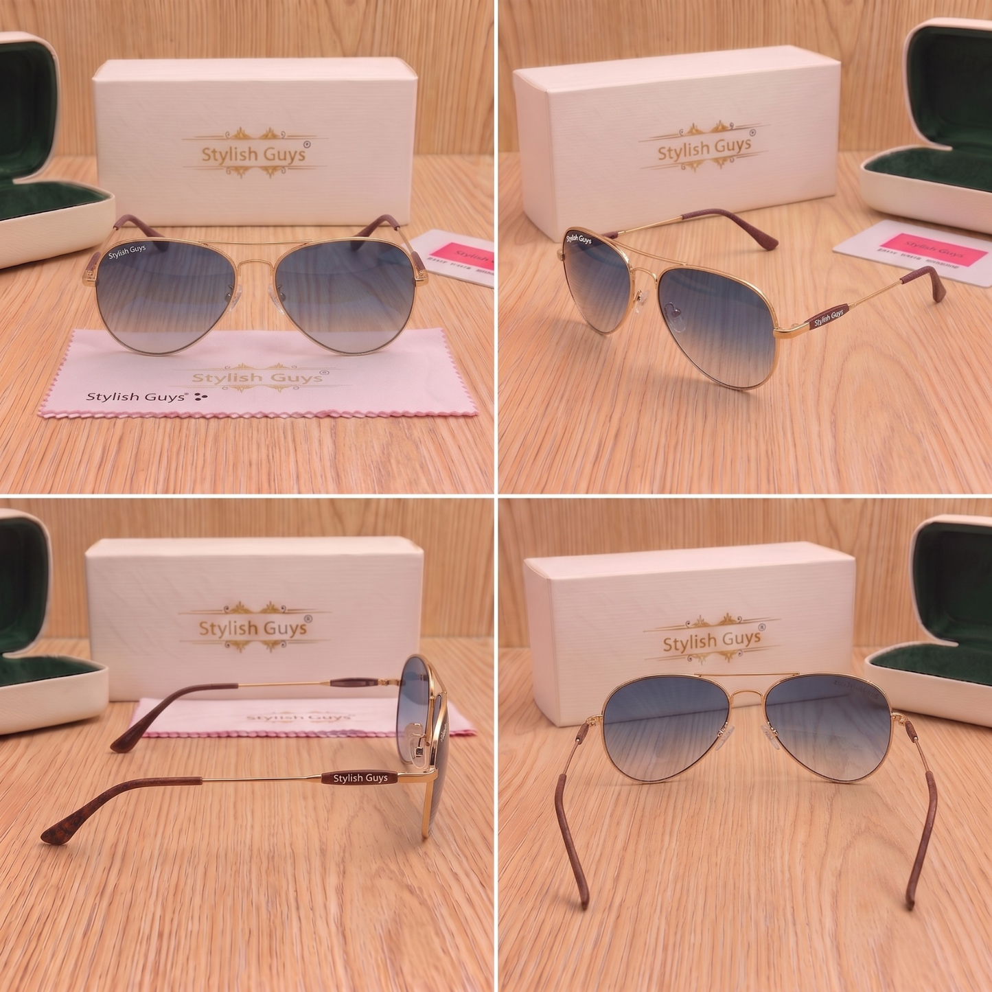 Sunglasses For Men With Blue Shade Glass & Golden Frame 3517 Aviator Oval Sunglass By Sunglasses Deal