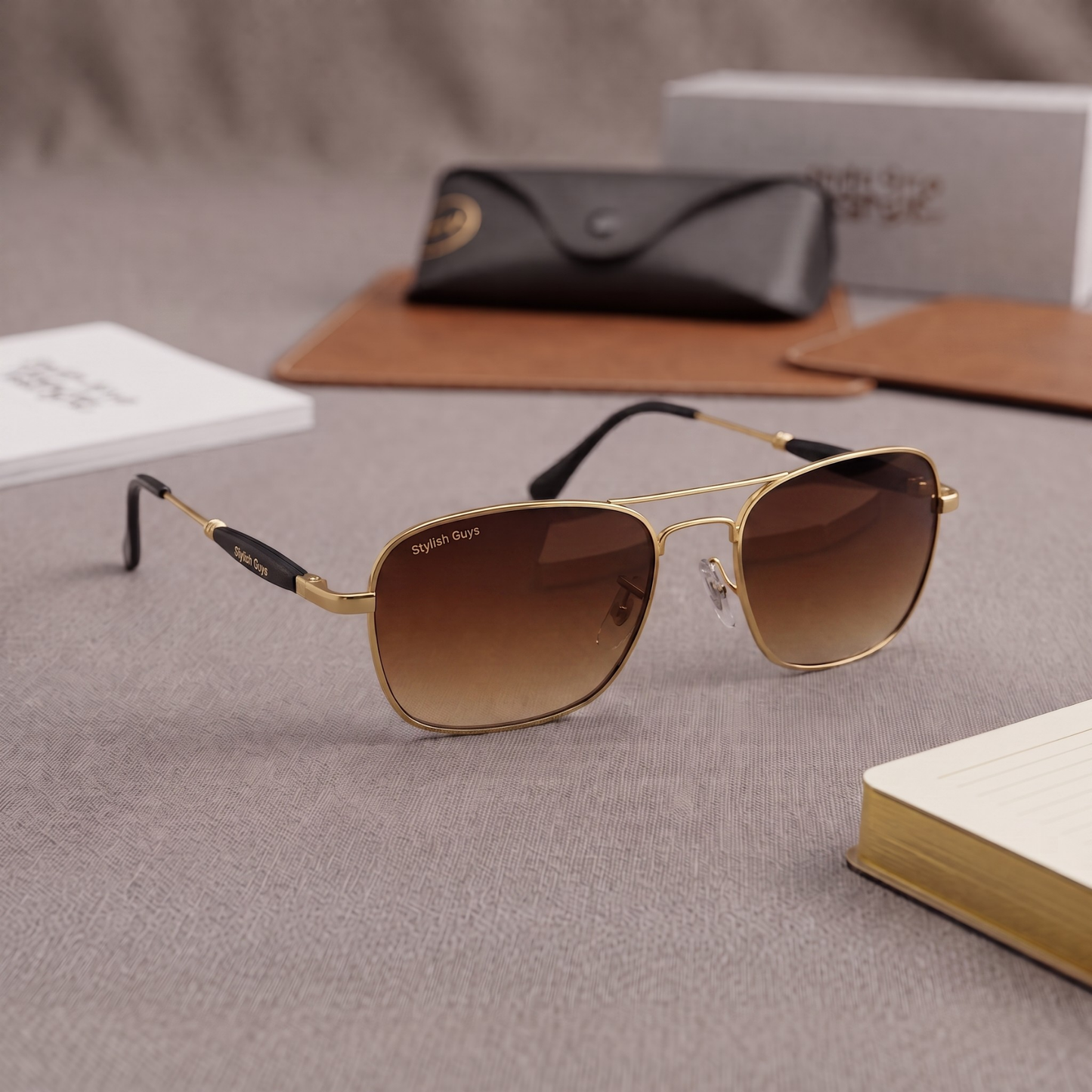 Sunglasses For Men With Brown Shade Glass & Golden Frame 1208 Square Sunglass By Sunglasses Deal