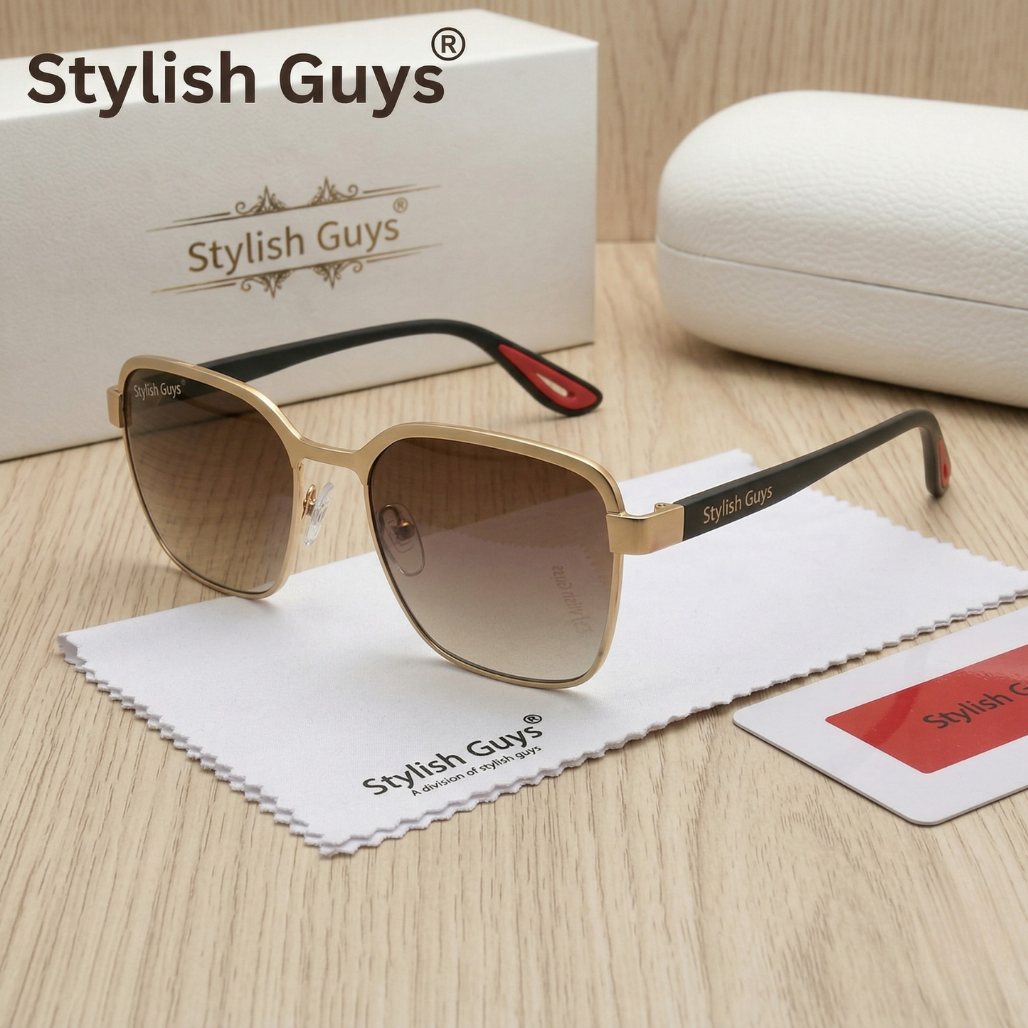Sunglasses For Men With Brown Shade Glass & Golden Frame 07 Square Polarized Sunglass By Sunglasses Deal