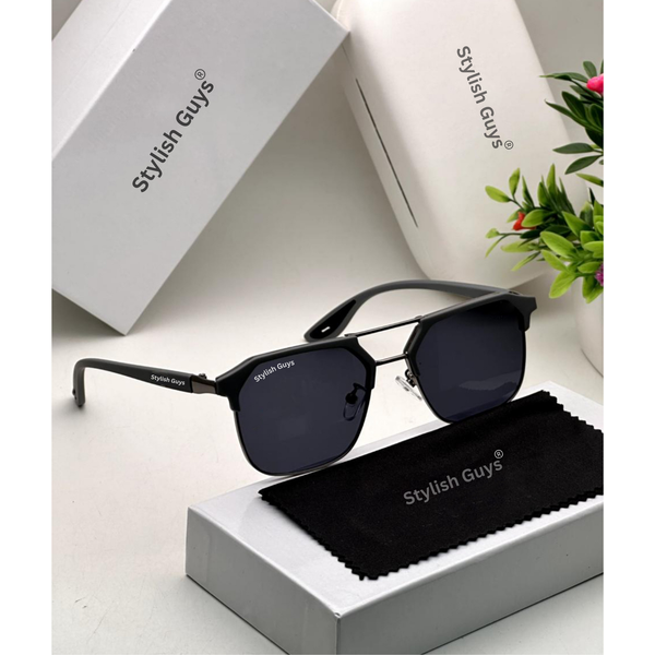 Top Trendy Hot New Stylish Attractive Square Black & Black 04 Evergreen UV Protected Sunglasses For King's Men & Women ( SG-#04 )