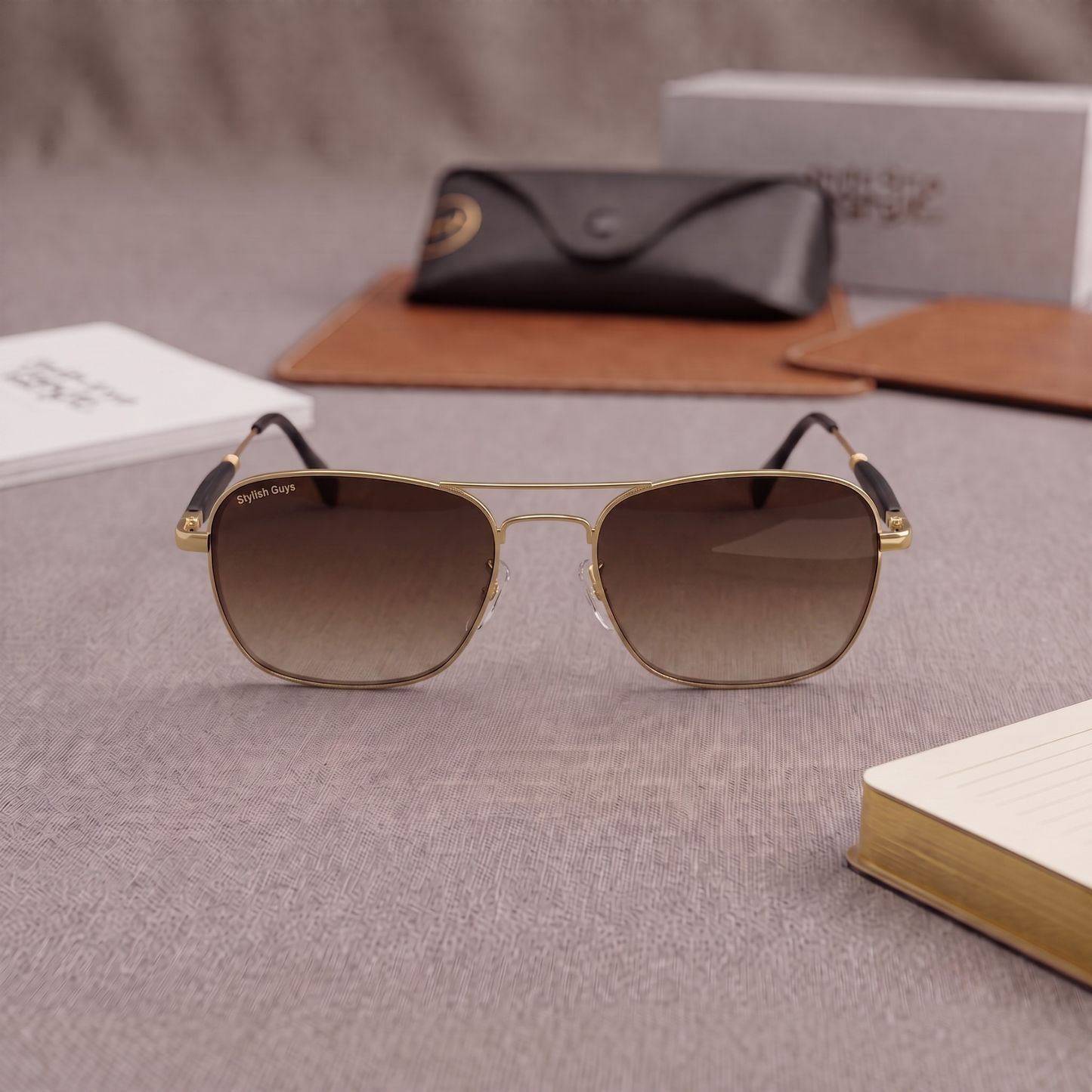 Sunglasses For Men With Brown Shade Glass & Golden Frame 1208 Square Sunglass By Sunglasses Deal