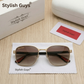 Sunglasses For Men With Brown Shade Glass & Golden Frame 07 Square Polarized Sunglass By Sunglasses Deal