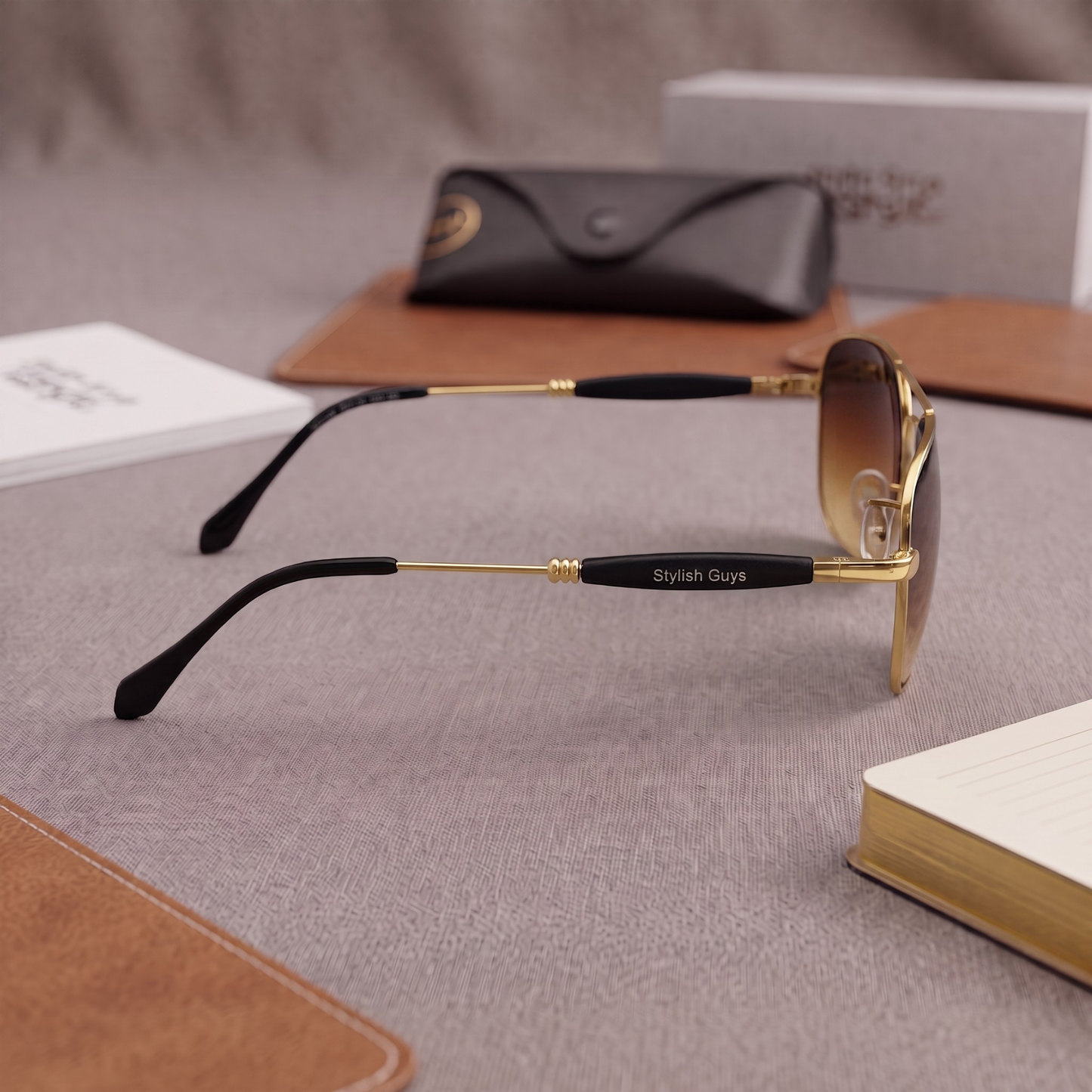 Sunglasses For Men With Brown Shade Glass & Golden Frame 1208 Square Sunglass By Sunglasses Deal