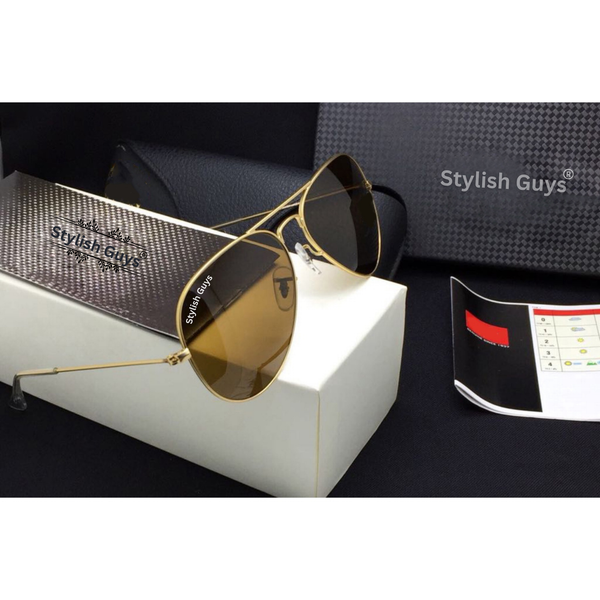 New Fancy Latest Flexible Nosed Trending Shaded Brown Mirror & Golden Frame Aviator With Metal Frame Hot Favourite Sunglass For Men, Women & Unisex. ( SG - 3026 )