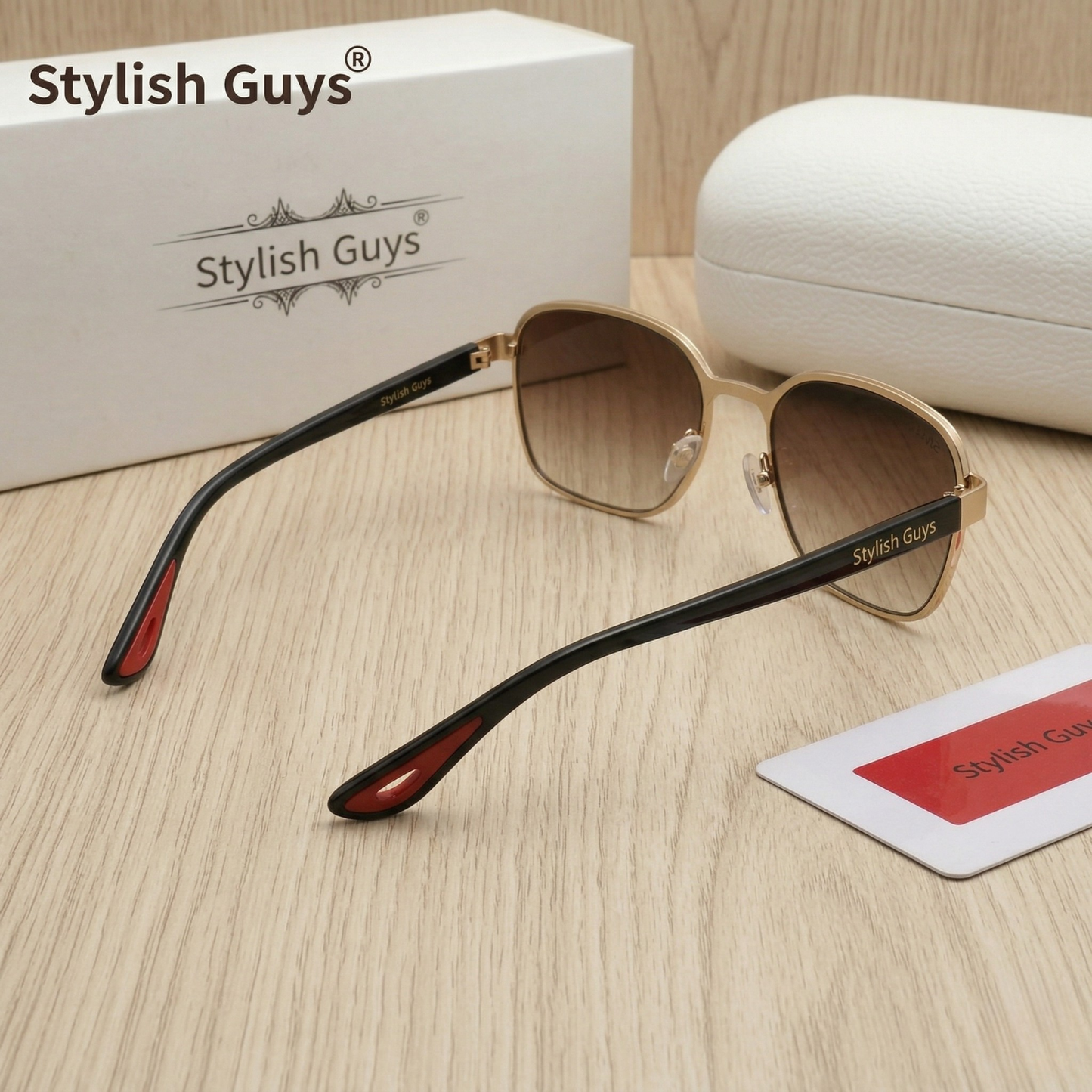 Sunglasses For Men With Brown Shade Glass & Golden Frame 07 Square Polarized Sunglass By Sunglasses Deal