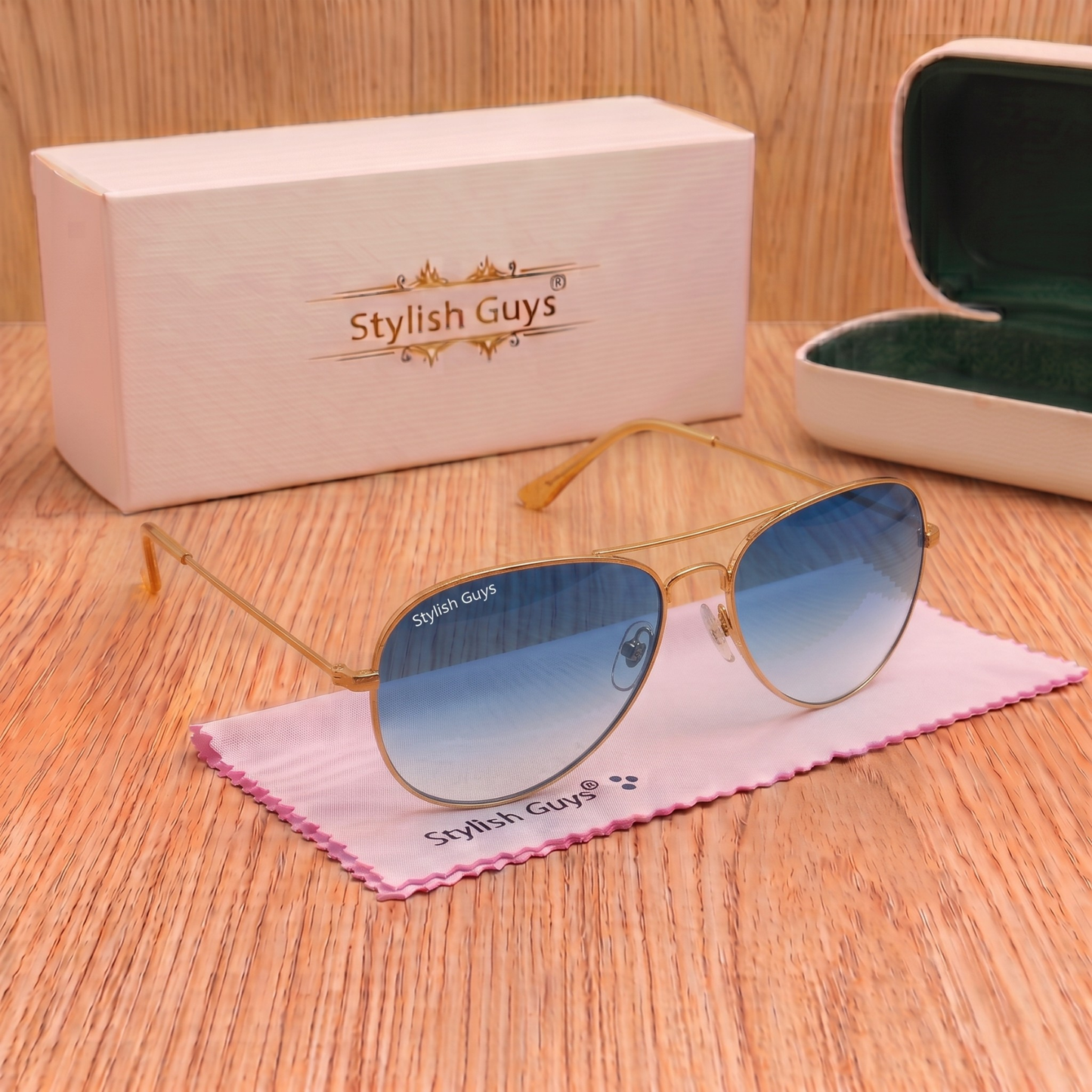 Sunglasses For Men With Blue Shade Glass & Golden Frame 3026 Aviator Sunglass By Sunglasses Deal