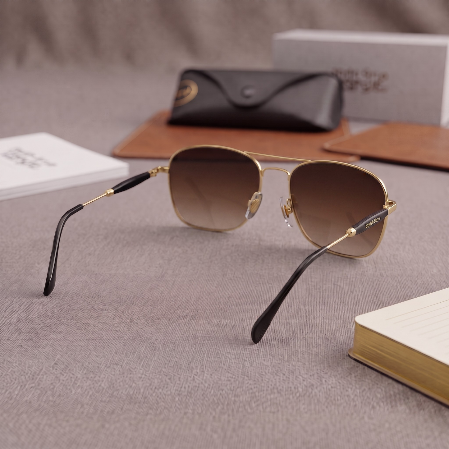 Sunglasses For Men With Brown Shade Glass & Golden Frame 1208 Square Sunglass By Sunglasses Deal